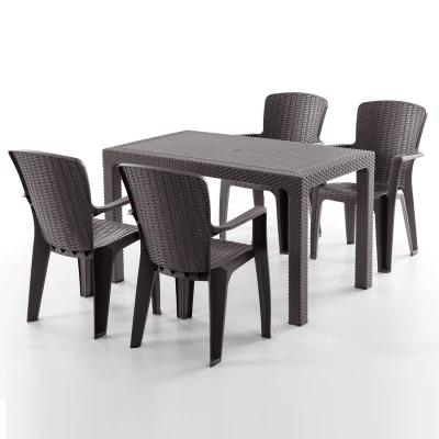 Side 4 Kişilik Rattan Masa Sandalye Takımı Kahve Side 4 Kişilik Rattan Masa Sandalye Takımı Kahve