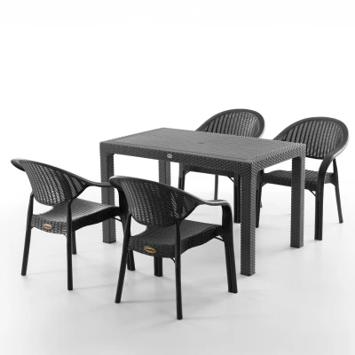 Bamboo 4 Kişilik Rattan Masa Sandalye Takımı Siyah Bamboo 4 Kişilik Rattan Masa Sandalye Takımı Siyah