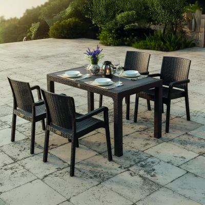 King 4 Kişilik Rattan Masa Sandalye Takımı Siyah King 4 Kişilik Rattan Masa Sandalye Takımı Siyah