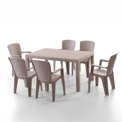 Side 6 Kişilik Rattan Masa Sandalye Takımı Cappuccino Side 6 Kişilik Rattan Masa Sandalye Takımı Cappuccino