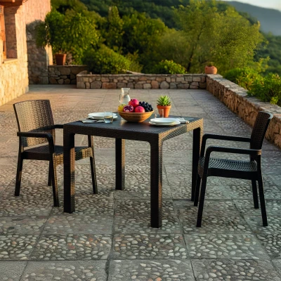 King 2 Kişilik Rattan Masa Sandalye Takımı Kahve King 2 Kişilik Rattan Masa Sandalye Takımı Kahve