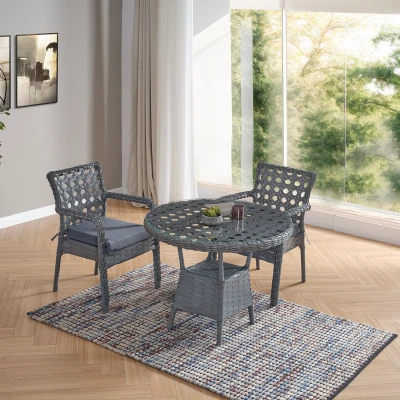 Ayaz 2 Kişilik Rattan Bahçe Balkon Mutfak Masa Takımı Gri