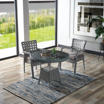 Ayaz 2 Kişilik Rattan Bahçe Balkon Mutfak Masa Takımı Açık Gri