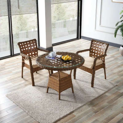 Ayaz 2 Kişilik Rattan Bahçe Balkon Mutfak Masa Takımı Kahve