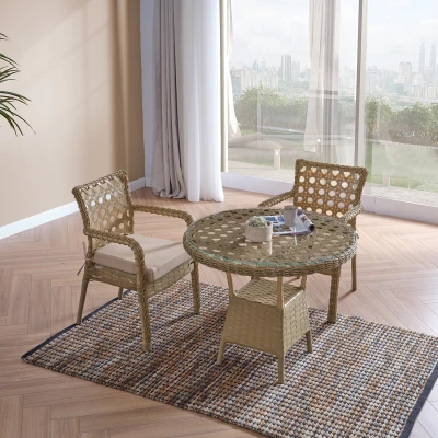 Ayaz 2 Kişilik Rattan Bahçe Balkon Mutfak Masa Takımı Cappuccino