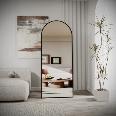 Pamir Siyah Metal Çerçeveli Ayaklı Oval Boy Aynası 180x70 Cm