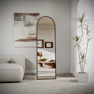 Pamir Siyah Metal Çerçeveli Ayaklı Oval Boy Aynası 180x50 Cm