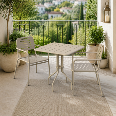 Barut 2 Kişilik Metal Bahçe Balkon Mutfak Masa Takımı Cappuccino