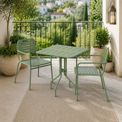 Barut 2 Kişilik Metal Bahçe Balkon Mutfak Masa Takımı Haki