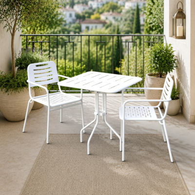 Barut 2 Kişilik Metal Bahçe Balkon Mutfak Masa Takımı Beyaz