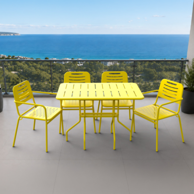 Barut 4 Kişilik Metal Bahçe Balkon Mutfak Masa Takımı Sarı