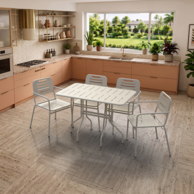 Barut 4 Kişilik Metal Bahçe Balkon Mutfak Masa Takımı Cappuccino