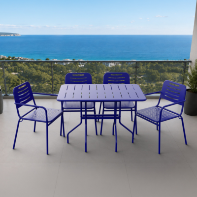 Barut 4 Kişilik Metal Bahçe Balkon Mutfak Masa Takımı Lacivert