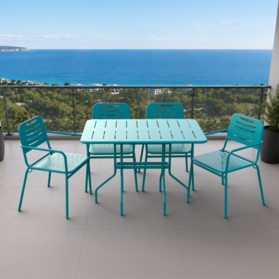Barut 4 Kişilik Metal Bahçe Balkon Mutfak Masa Takımı Turkuaz