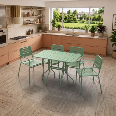 Barut 4 Kişilik Metal Bahçe Balkon Mutfak Masa Takımı Haki