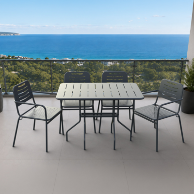 Barut 4 Kişilik Metal Bahçe Balkon Mutfak Masa Takımı Antrasit