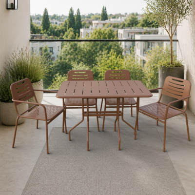 Barut 4 Kişilik Metal Bahçe Balkon Mutfak Masa Takımı Kahverengi