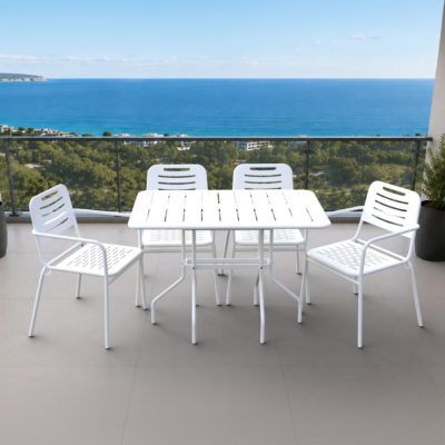 Barut 4 Kişilik Metal Bahçe Balkon Mutfak Masa Takımı Beyaz