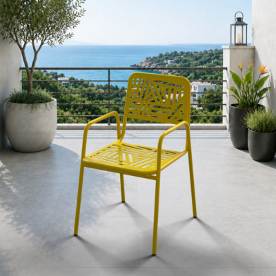 Belek 2'li Metal Bahçe Balkon Mutfak Sandalyesi Sarı