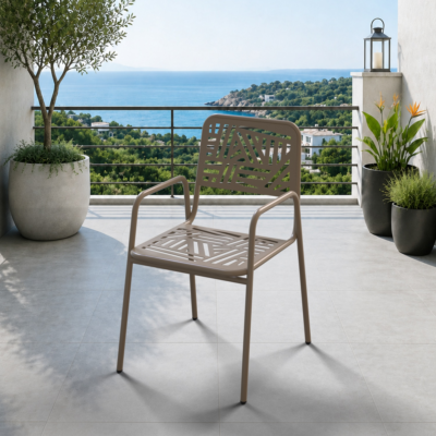 Belek 2'li Metal Bahçe Balkon Mutfak Sandalyesi Cappuccino