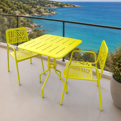 Belek 2 Kişilik Metal Bahçe Balkon Mutfak Masa Takımı Sarı