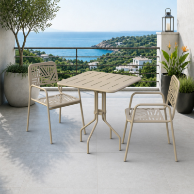 Belek 2 Kişilik Metal Bahçe Balkon Mutfak Masa Takımı Cappuccino