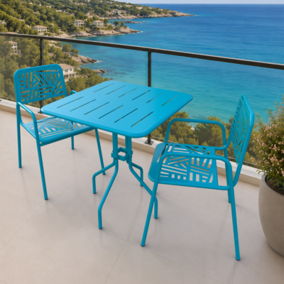 Belek 2 Kişilik Metal Bahçe Balkon Mutfak Masa Takımı Turkuaz