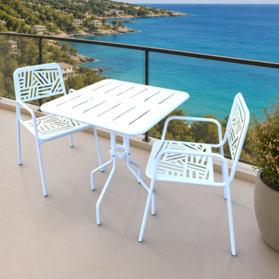 Belek 2 Kişilik Metal Bahçe Balkon Mutfak Masa Takımı Beyaz