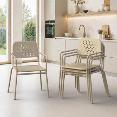 Delphin 4'lü Metal Bahçe Balkon Mutfak Sandalyesi Cappuccino