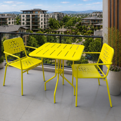 Delphin 2 Kişilik Metal Bahçe Balkon Mutfak Masa Takımı Sarı