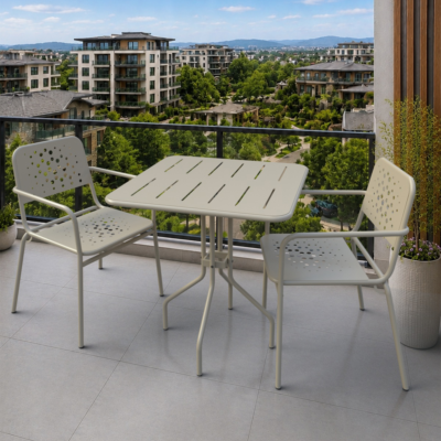 Delphin 2 Kişilik Metal Bahçe Balkon Mutfak Masa Takımı Cappuccino