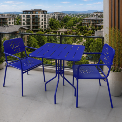 Delphin 2 Kişilik Metal Bahçe Balkon Mutfak Masa Takımı Lacivert