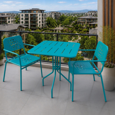 Delphin 2 Kişilik Metal Bahçe Balkon Mutfak Masa Takımı Turkuaz