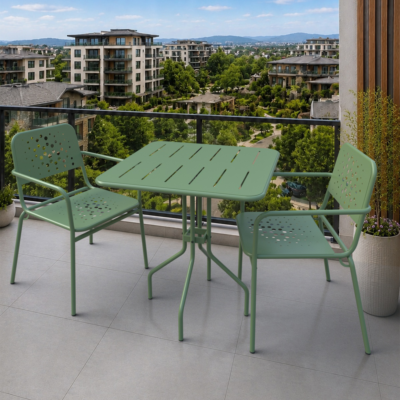 Delphin 2 Kişilik Metal Bahçe Balkon Mutfak Masa Takımı Haki