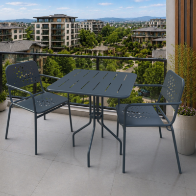 Delphin 2 Kişilik Metal Bahçe Balkon Mutfak Masa Takımı Antrasit