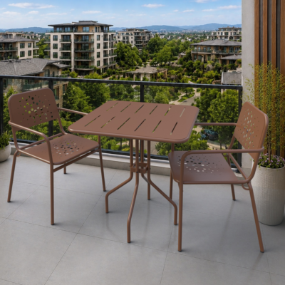 Delphin 2 Kişilik Metal Bahçe Balkon Mutfak Masa Takımı Kahverengi