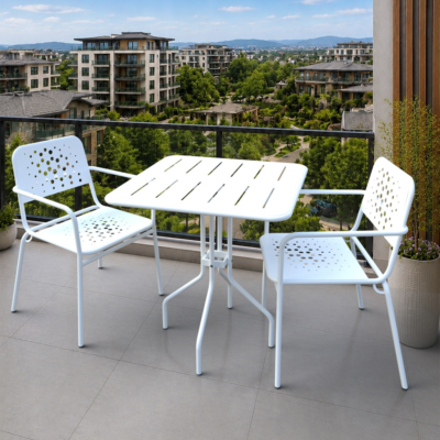 Delphin 2 Kişilik Metal Bahçe Balkon Mutfak Masa Takımı Beyaz