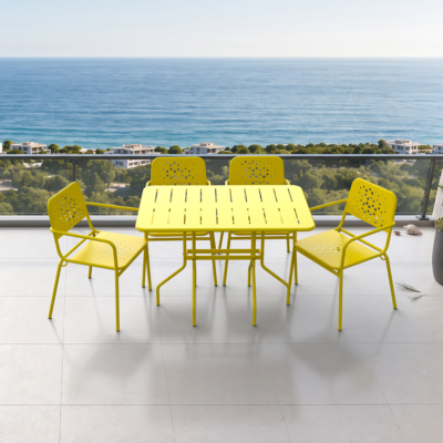 Delphin 4 Kişilik Metal Bahçe Balkon Mutfak Masa Takımı Sarı