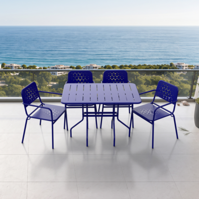Delphin 4 Kişilik Metal Bahçe Balkon Mutfak Masa Takımı Lacivert