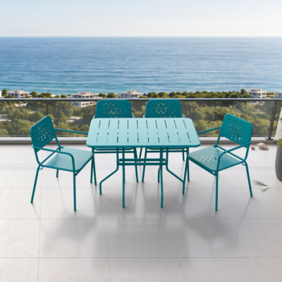 Delphin 4 Kişilik Metal Bahçe Balkon Mutfak Masa Takımı Turkuaz