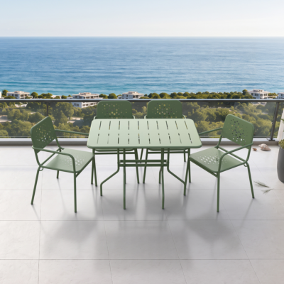 Delphin 4 Kişilik Metal Bahçe Balkon Mutfak Masa Takımı Haki