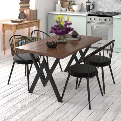 Evdemo Eylül 4 Kişilik Mutfak Masası Takımı Ceviz Siyah Evdemo Eylül 4 Kişilik Mutfak Masası Takımı Ceviz Siyah