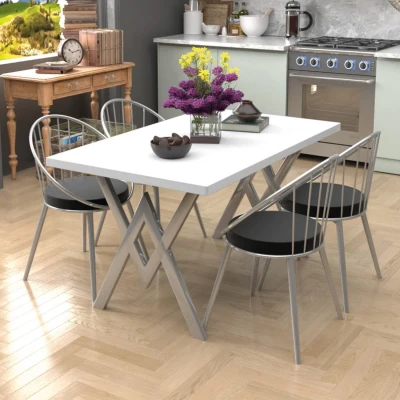 Evdemo Eylül Silver 4 Kişilik Mutfak Masası Takımı Beyaz Siyah Evdemo Eylül Silver 4 Kişilik Mutfak Masası Takımı Beyaz Siyah