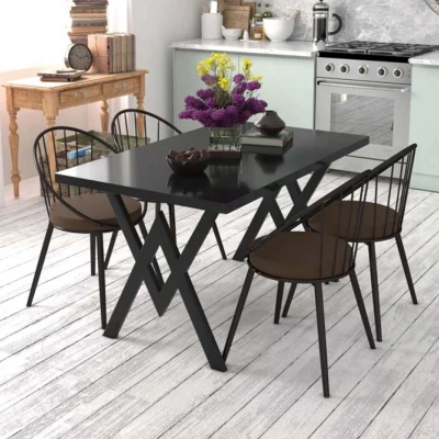 Evdemo Eylül 4 Kişilik Mutfak Masası Takımı Siyah Kahverengi Evdemo Eylül 4 Kişilik Mutfak Masası Takımı Siyah Kahverengi