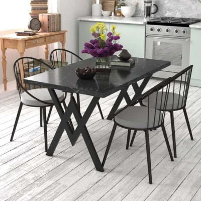 Evdemo Eylül 4 Kişilik Mutfak Masası Takımı Siyah Mermer Desen Gri Evdemo Eylül 4 Kişilik Mutfak Masası Takımı Siyah Mermer Desen Gri