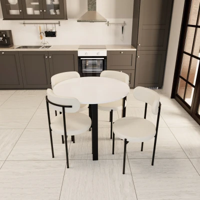 Trend Yuvarlak Mutfak Masa Takımı Beyaz-Krem-Siyah Trend Yuvarlak Mutfak Masa Takımı Beyaz-Krem-Siyah