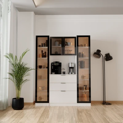 Sierra Temperli Cam 4 Kapaklı Ledli Kahve Köşesi Mutfak Kiler Dolabı Beyaz