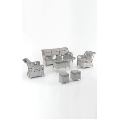 Eren Rattan Puflu Bahçe Balkon Takımı 3+1+1 Gri