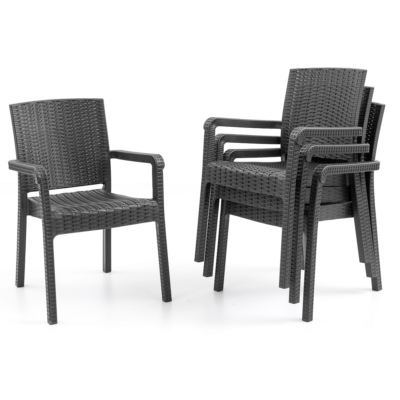 King 4'lü Rattan Sandalye Siyah