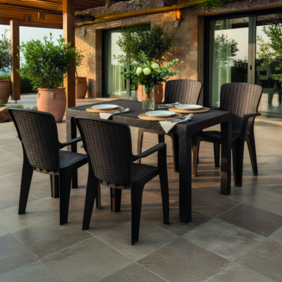 Side 4 Kişilik Rattan Masa Sandalye Takımı Siyah